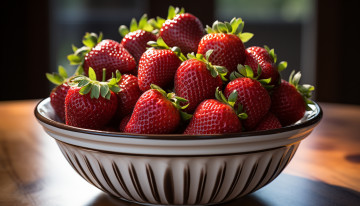 Картинка 3д+графика еда- food ягоды клубника миска ии-арт нейросеть