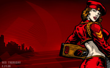 обоя видео игры, command & conquer,  red alert 3, девушка, оружие, город