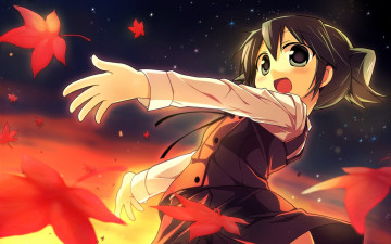 Картинка аниме hidamari+sketch девочка листья