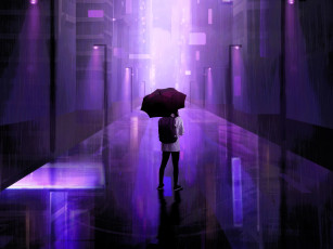 обоя разное, компьютерный дизайн, человек, зонт, рюкзак, фонари, улица, дома