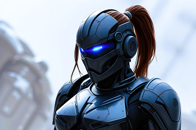 Обои картинки фото фэнтези, роботы,  киборги,  механизмы, девушка, броня, маска, киборг