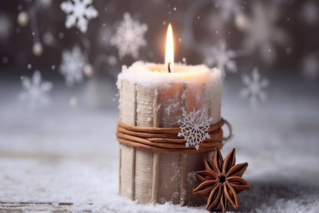 Обои картинки фото праздничные, новогодние свечи, снежинка, свеча, огонек, анис