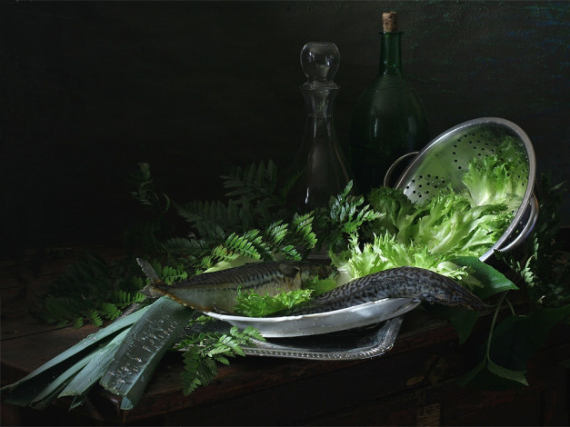 Обои картинки фото ира, быкова, натюрморт, со, скумбрией, еда