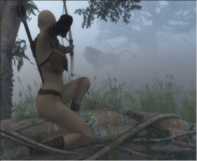 Картинка 3д графика people люди охота лук лев