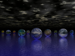 Картинка 3д графика nature landscape природа шары вода облака