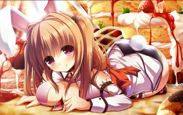 Картинка аниме animals торт ушки кролик девушка