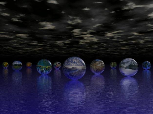 Обои картинки фото 3д, графика, nature, landscape, природа, шары, вода, облака