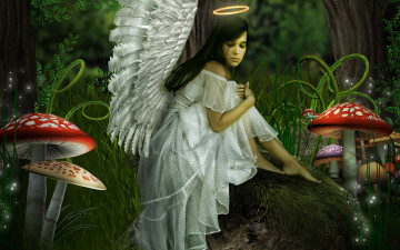 Картинка разное компьютерный дизайн грибы дерево трава платье нимб ангел