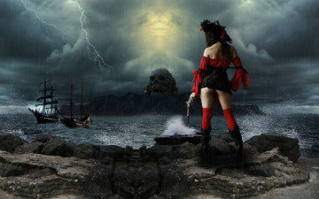 Картинка разное компьютерный дизайн шляпа сапоги остров череп револьвер корабль шторм молния пират