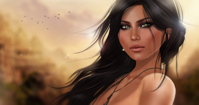 Обои картинки фото 3д, графика, portraits, портрет, брюнетка, волосы