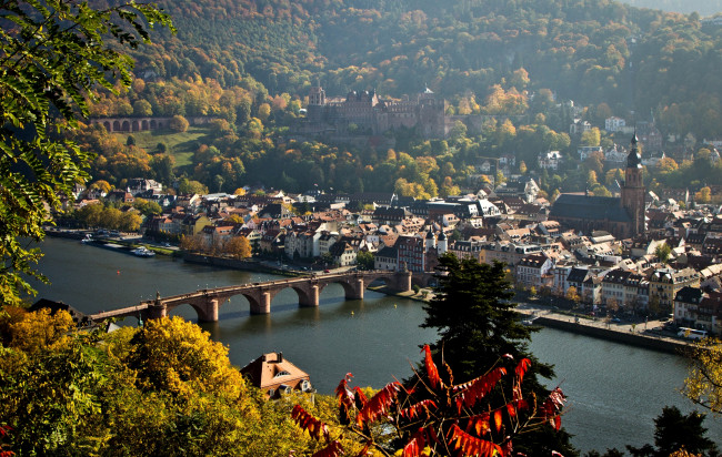 Обои картинки фото гейдельберг, германия, города, мост, река, здания
