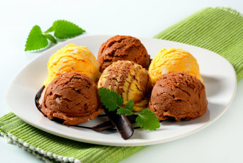 Картинка еда мороженое +десерты тарелка мята шоколад