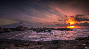 Картинка природа маяки океан бухта скалы маяк горизонт заря