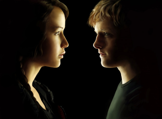 Обои картинки фото рисованные, люди, профиль, взгляд, чёрный, фон, девушка, парень