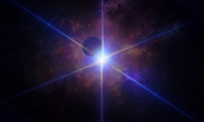 Обои картинки фото космос, арт, сияние, лучи, планета