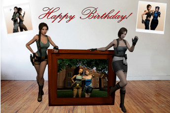 Картинка 3д+графика праздники+ holidays девушки взгляд фон картина