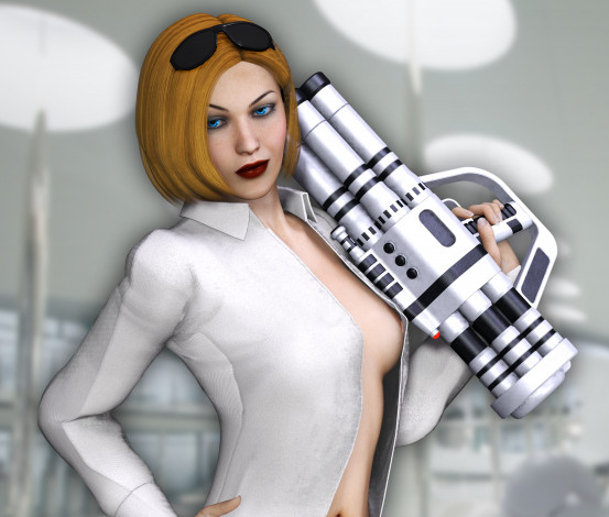 Обои картинки фото 3д графика, фантазия , fantasy, девушка, взгляд, фон, оружие