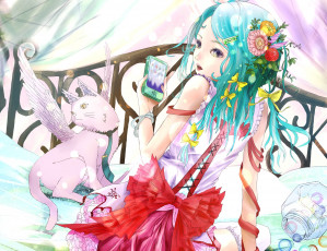 Картинка аниме животные +существа девушка