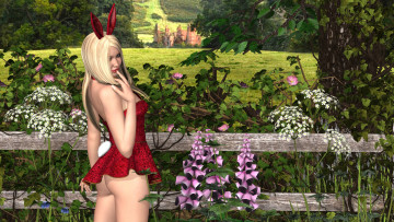 Картинка 3д+графика люди+ people девушка взгляд фон блондинка цветы