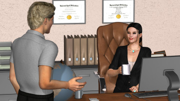 Картинка 3д+графика люди+ people офис парень фон взгляд девушка