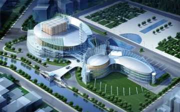 Картинка 3д+графика архитектура+ architecture площадь парк здания макет