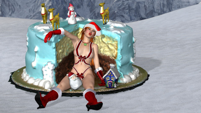 Обои картинки фото 3д графика, люди , people, девушка, взгляд, фон, торт