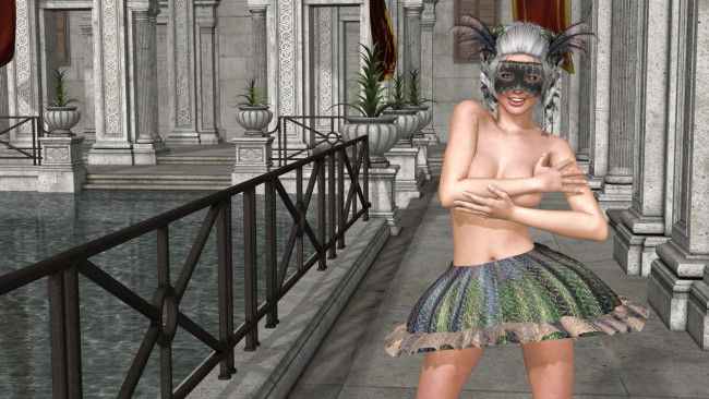 Обои картинки фото 3д графика, люди , people, интерьер, взгляд, девушка, маска, бассейн, фон