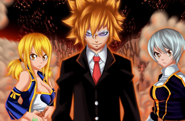 Обои картинки фото аниме, fairy tail, дух, чародей, маг, волшебники, lucy, yukino, loki, лев, звезды