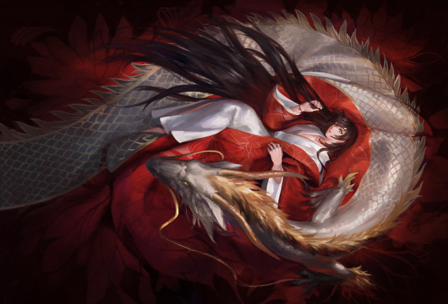 Обои картинки фото аниме, pixiv fantasia, дракон, девушка, pixiv, fantasia, kzcjimmy