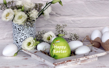Картинка праздничные пасха надпись яйца эустома