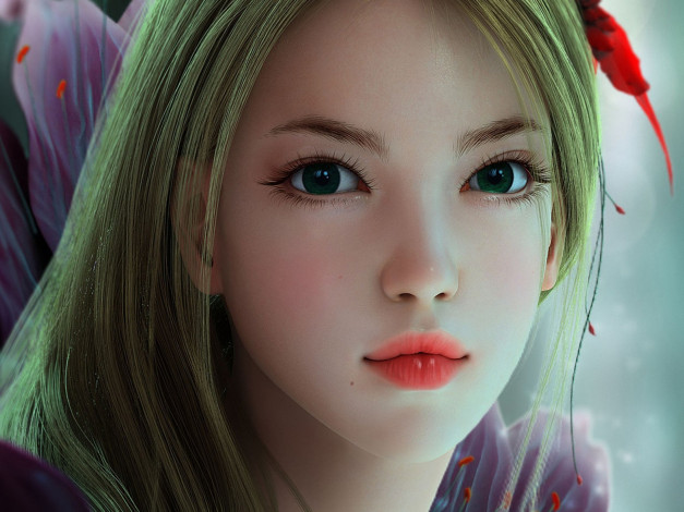 Обои картинки фото рисованное, люди, девушка, азиатка, лицо, портрет