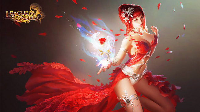 Обои картинки фото видео игры, league of angels, роза, свечение, девушка, amora