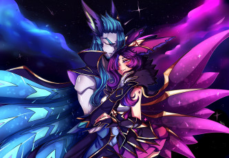 Картинка видео+игры league+of+legends rakan xayah пара крылья любовь