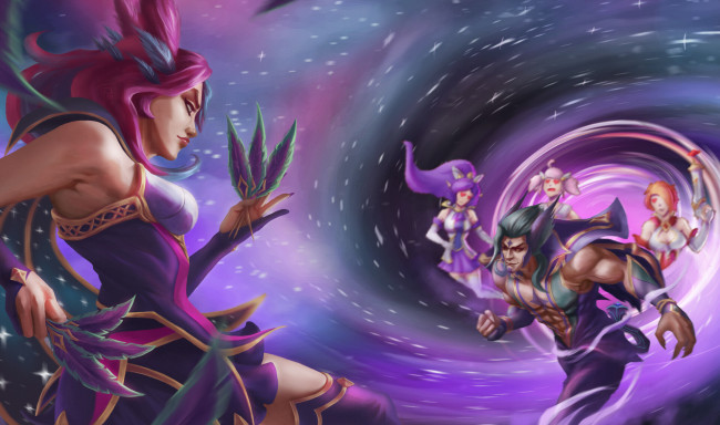 Обои картинки фото видео игры, league of legends, rakan, xayah, перья, девушки