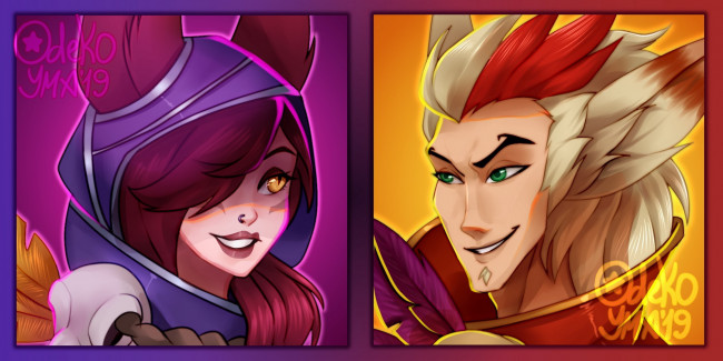 Обои картинки фото видео игры, league of legends, xayah, лица, rakan