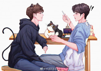 Картинка рисованное люди ван ибо сяо чжань кошка ушки хвост