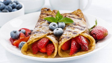 Картинка еда блины +оладьи десертные мята клубника