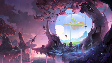 Картинка фэнтези иные+миры +иные+времена скалы водопады деревья портал