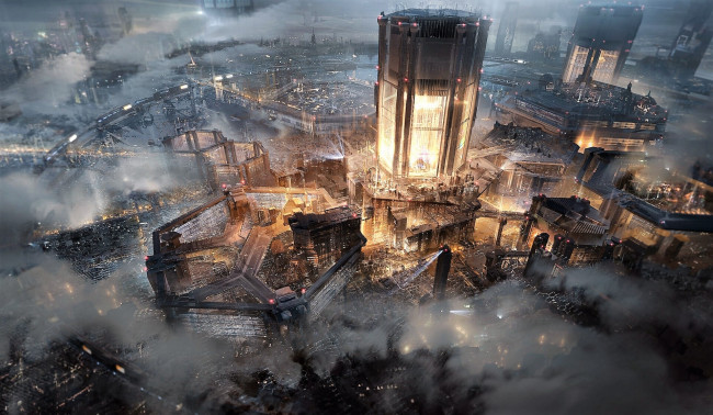 Обои картинки фото фэнтези, иные миры,  иные времена, город, огни, дым