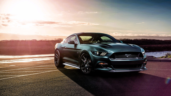 Обои картинки фото ford mustang gt, автомобили, mustang, голубой, площадка, озеро