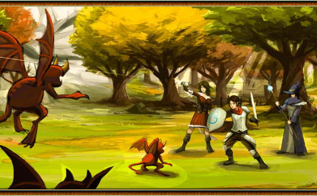 Обои картинки фото видео игры, twin skies, отряд, воины, стрельба, драконы, деревья