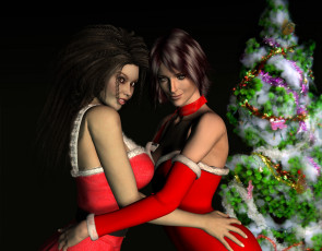 Картинка 3д графика holidays праздники ель девушки