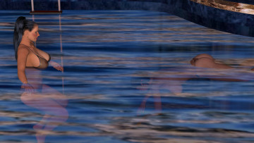 Картинка 3д графика people люди девушки бассейн