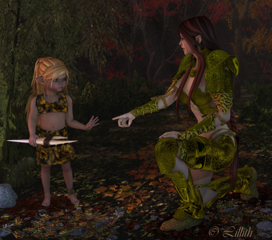 Обои картинки фото 3д, графика, fantasy, фантазия, лес, эльфийки