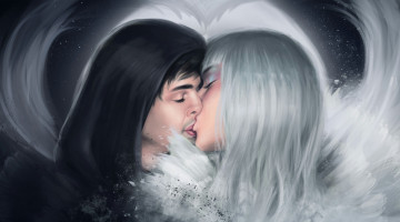 Картинка фэнтези люди девушка парень поцелуй тьма свет