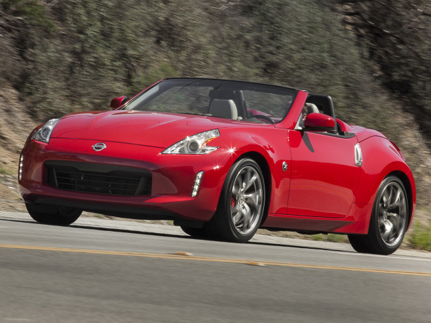 Обои картинки фото автомобили, nissan, datsun, 2013, 370z, roadster, us-spec, красный