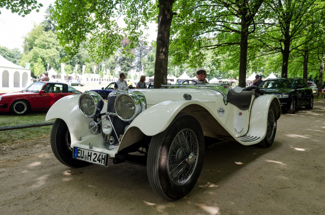 Обои картинки фото jaguar ss 100 1936, автомобили, выставки и уличные фото, выставка, автошоу, ретро, история