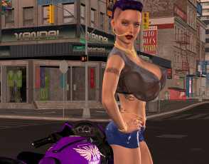 обоя мотоциклы, 3d, девушка, взгляд, фон, мотоцикл, тату