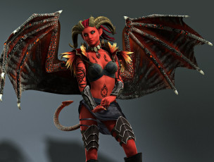 Картинка 3д+графика существа+ creatures кастаника рога крылья взгляд фон