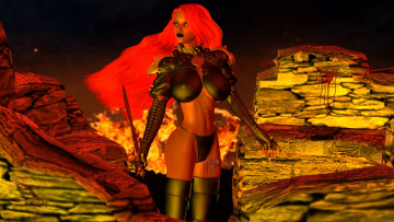 Картинка 3д+графика амазонки+ amazon девушка фон взгляд оружие рыжая